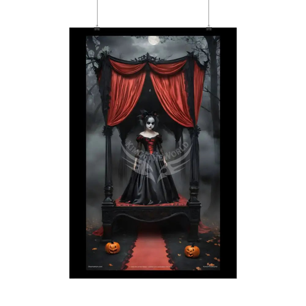 Satin Black & Red Fashion Fantasy Gothic Goth Girl Halloween Bed Poster Print Set Pcs — Luxury Iridescent Wall Art for