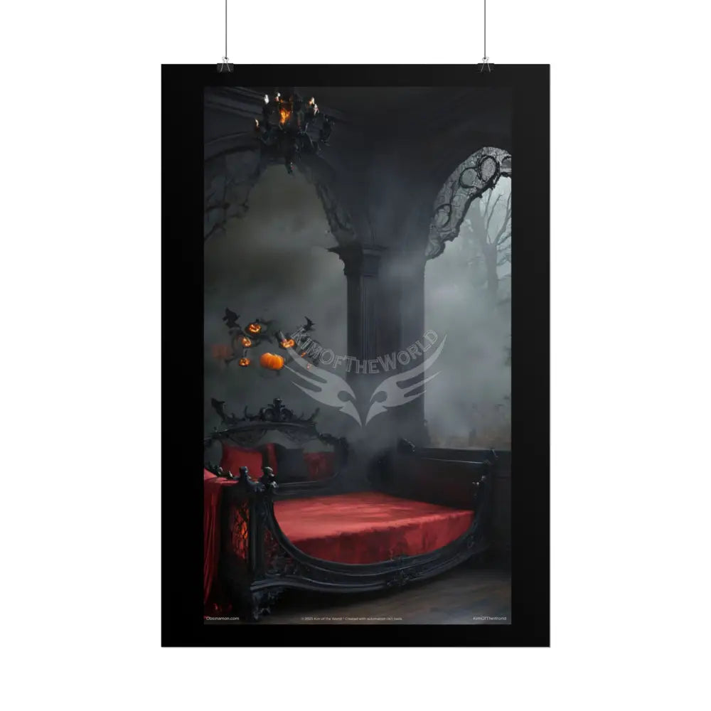 Satin Black & Red Fashion Fantasy Gothic Goth Girl Halloween Bed Poster Print Set Pcs — Luxury Iridescent Wall Art for