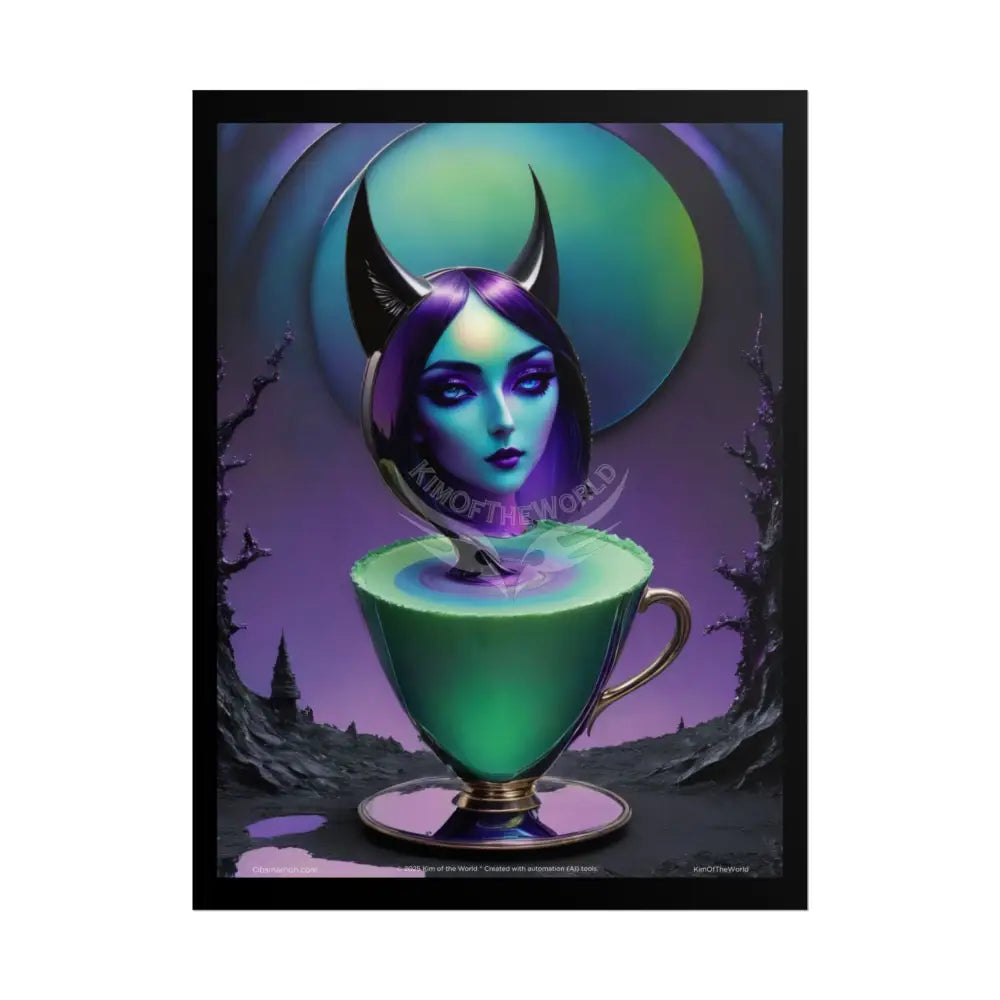 Satin Gothic Lady Witch Goddess Surreal Lady Deep Purple Blue & Green Teal Fashion Iridescent - Framable Wall Art for