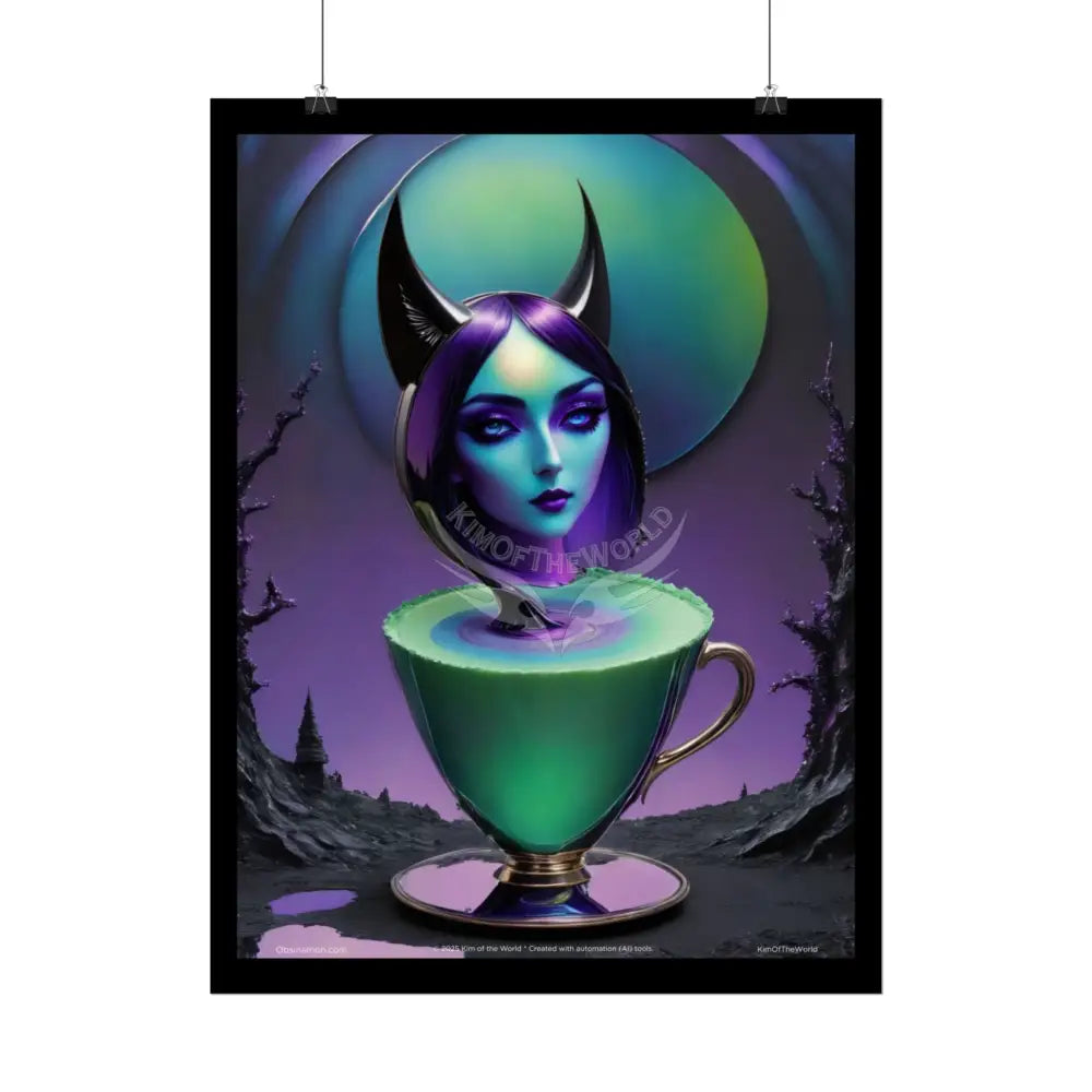Satin Gothic Lady Witch Goddess Surreal Lady Deep Purple Blue & Green Teal Fashion Iridescent - Framable Wall Art for