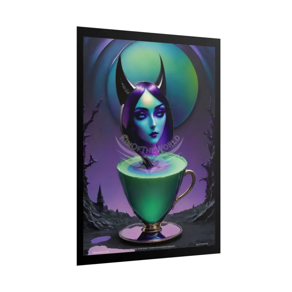 Satin Gothic Lady Witch Goddess Surreal Lady Deep Purple Blue & Green Teal Fashion Iridescent - Framable Wall Art for