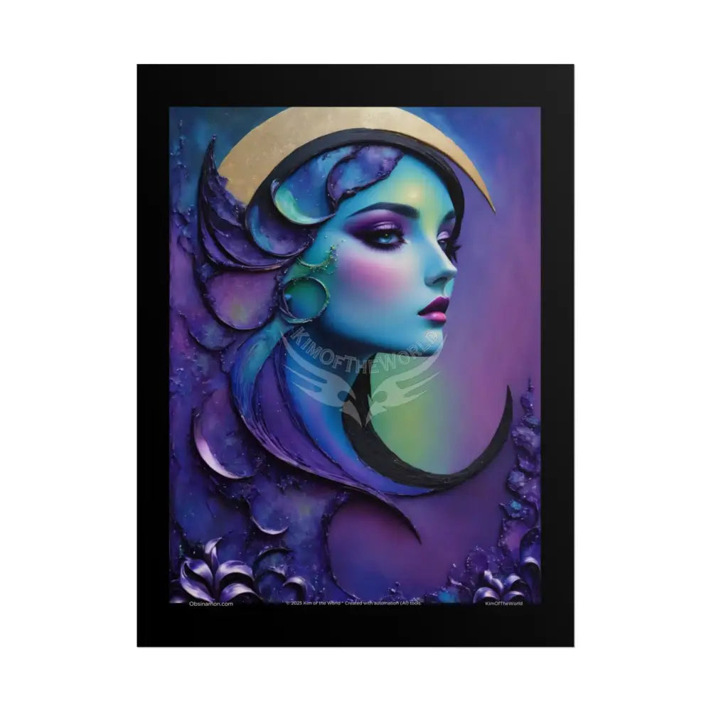 Satin Gothic Surreal Deep Purple Blue & Green Teal Iridescent - Framable Wall Art for Home or Office (Rolled Poster)