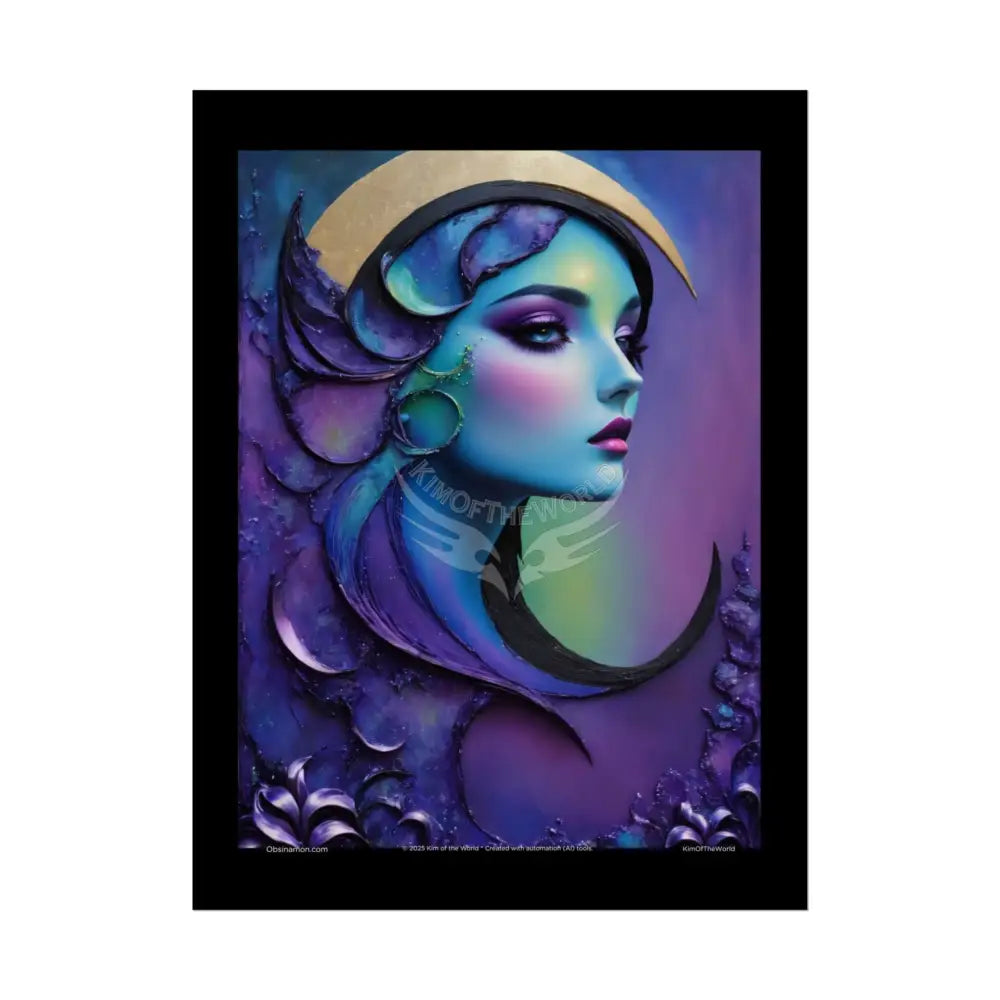 Satin Gothic Surreal Deep Purple Blue & Green Teal Iridescent - Framable Wall Art for Home or Office (Rolled Poster)