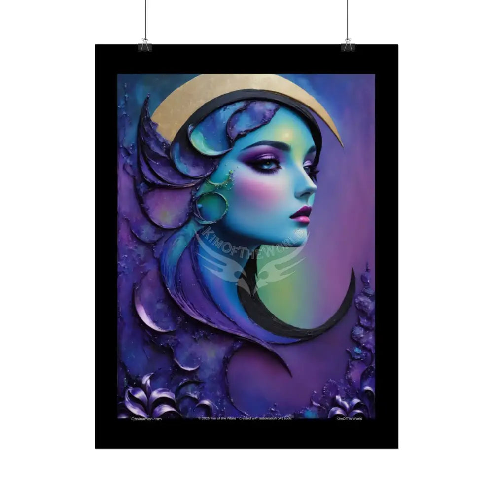 Satin Gothic Surreal Deep Purple Blue & Green Teal Iridescent - Framable Wall Art for Home or Office (Rolled Poster)