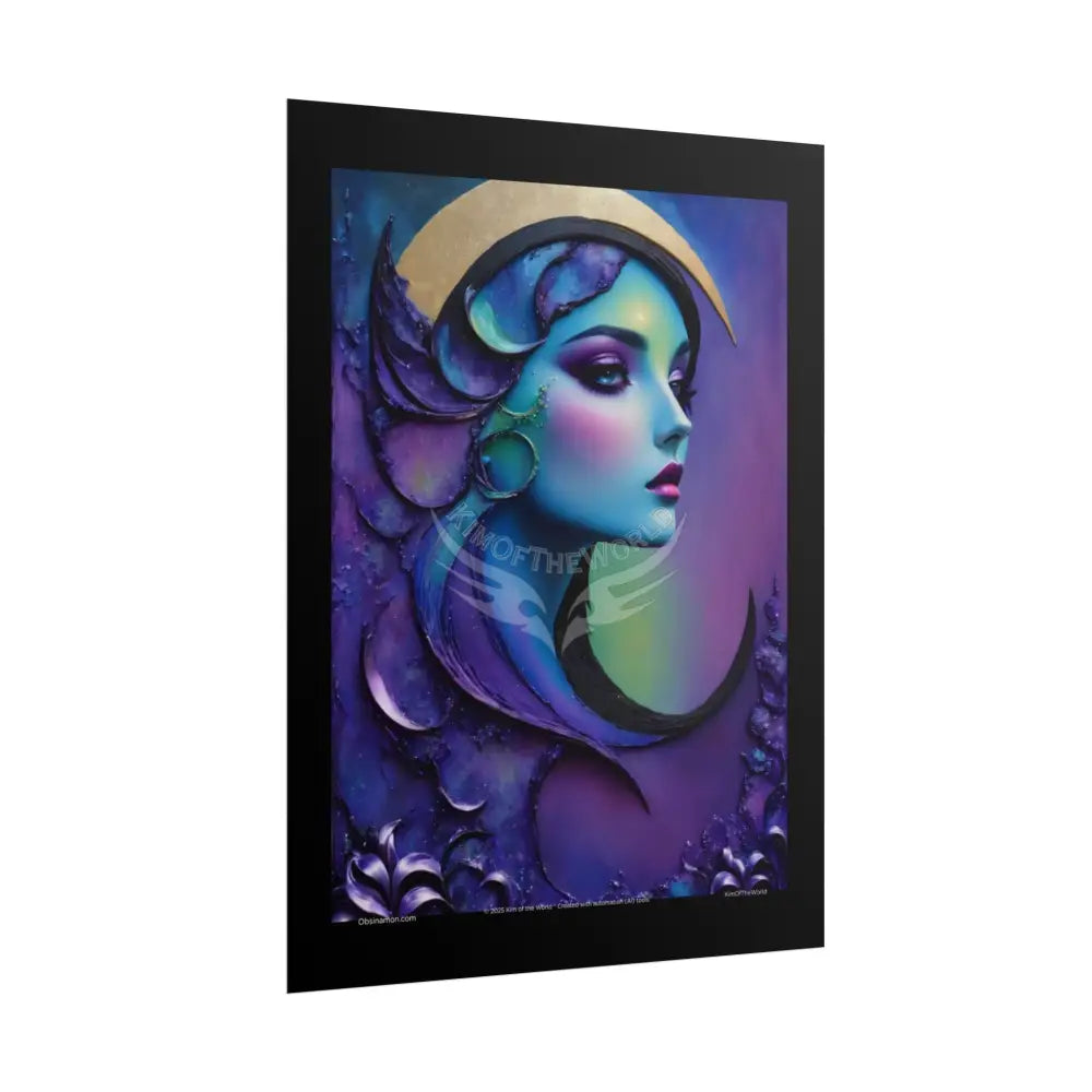 Satin Gothic Surreal Deep Purple Blue & Green Teal Iridescent - Framable Wall Art for Home or Office (Rolled Poster)