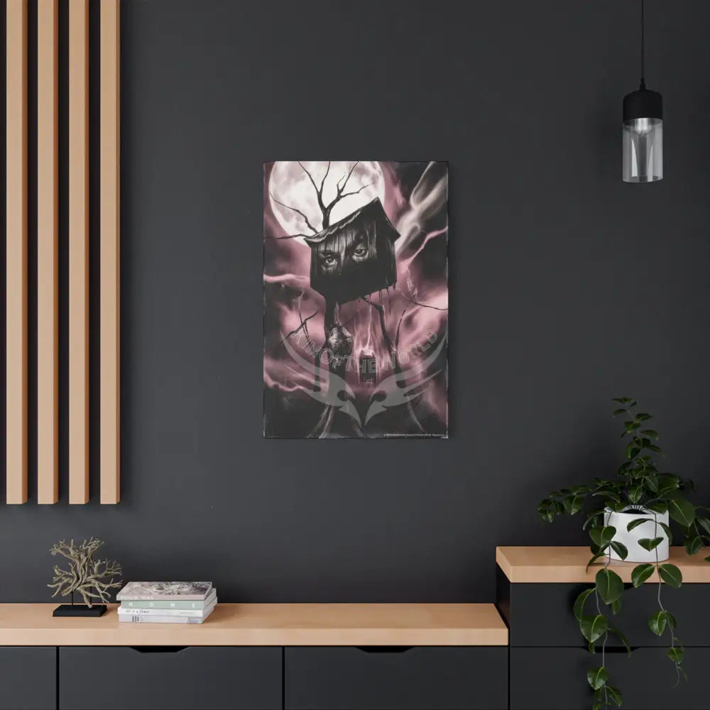 Satin Pink Vintage Sci‑Fi Horror Canvas — Trippy Dark Scenes with Funky Eyes Canvas