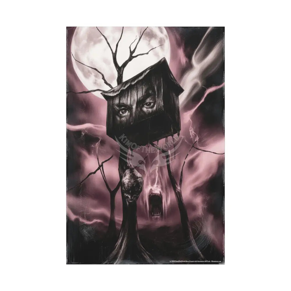 Satin Pink Vintage Sci‑Fi Horror Canvas — Trippy Dark Scenes with Funky Eyes 40’’ x 60’’ (Vertical) / 1.25’’ Canvas