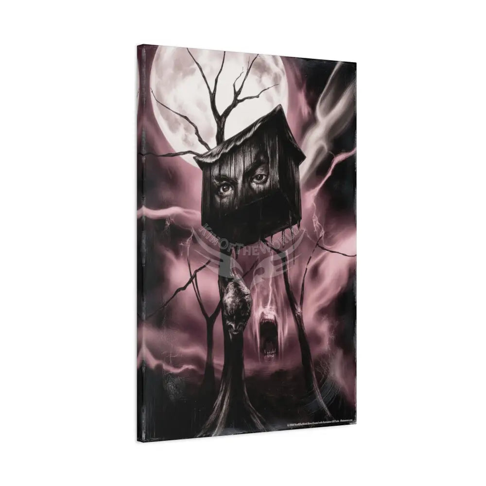 Satin Pink Vintage Sci‑Fi Horror Canvas — Trippy Dark Scenes with Funky Eyes Canvas