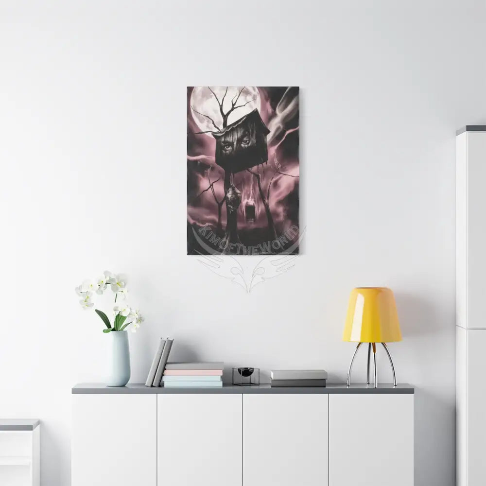 Satin Pink Vintage Sci‑Fi Horror Canvas — Trippy Dark Scenes with Funky Eyes Canvas