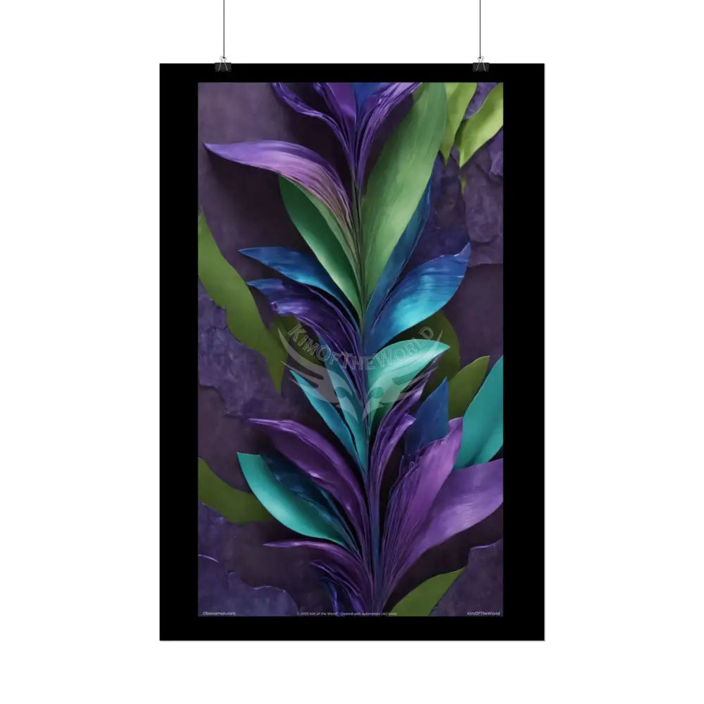 Satin Ruffle Peacock-Inspired Color Combo Blue Purple Green Art Poster — Rolled Wall Art Poster
