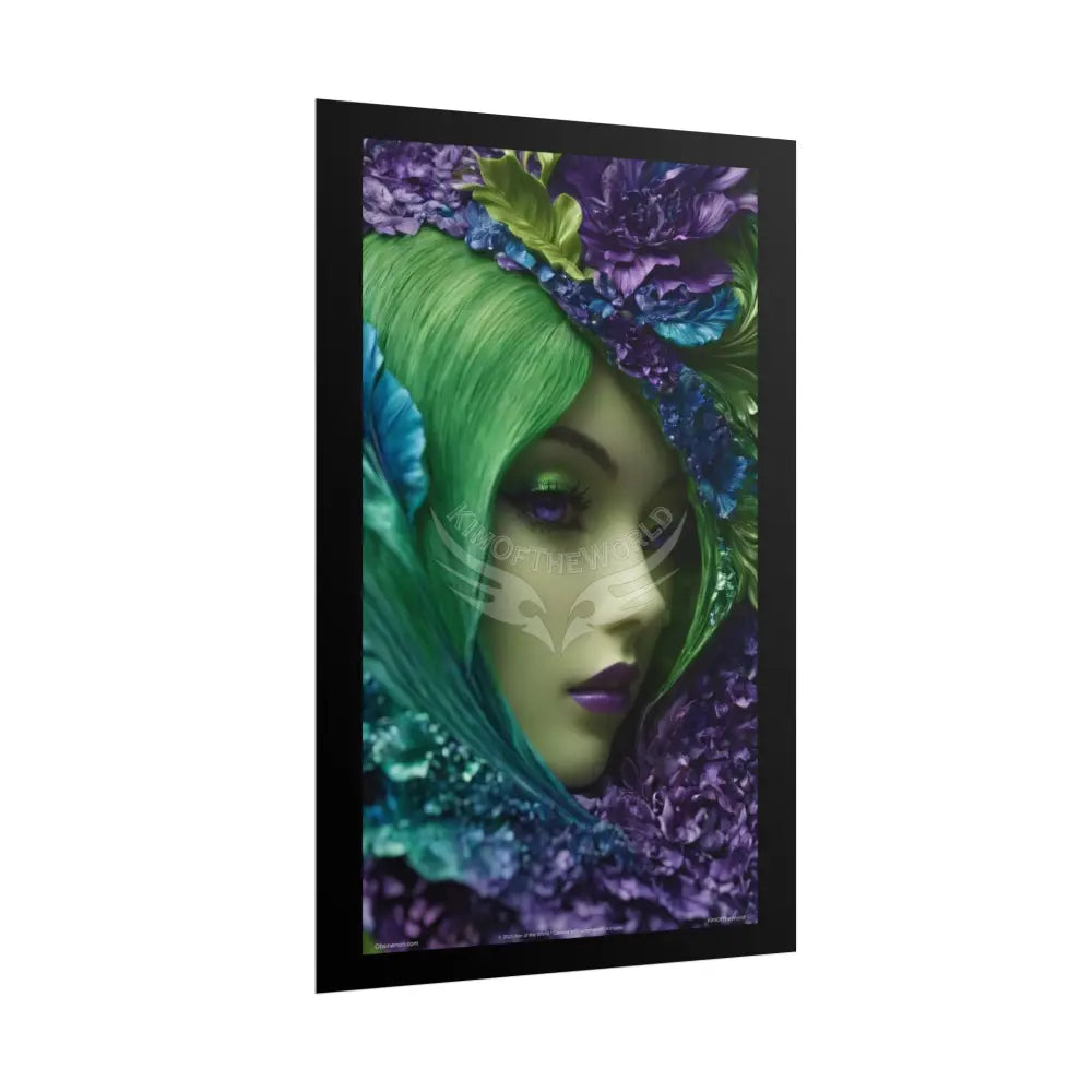 Satin Ruffle Peacock-Inspired Color Combo Blue Purple Green Art Poster — Rolled Wall Art Poster