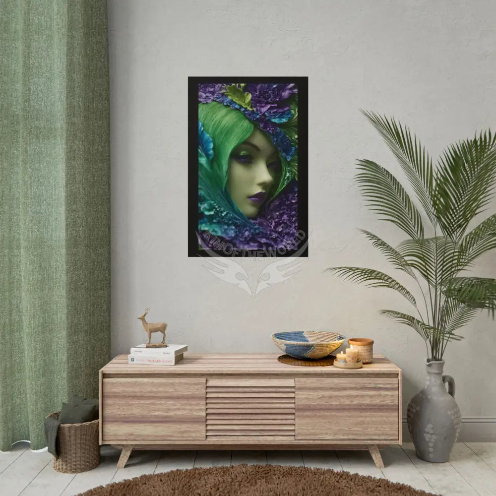 Satin Ruffle Peacock-Inspired Color Combo Blue Purple Green Art Poster — Rolled Wall Art Poster