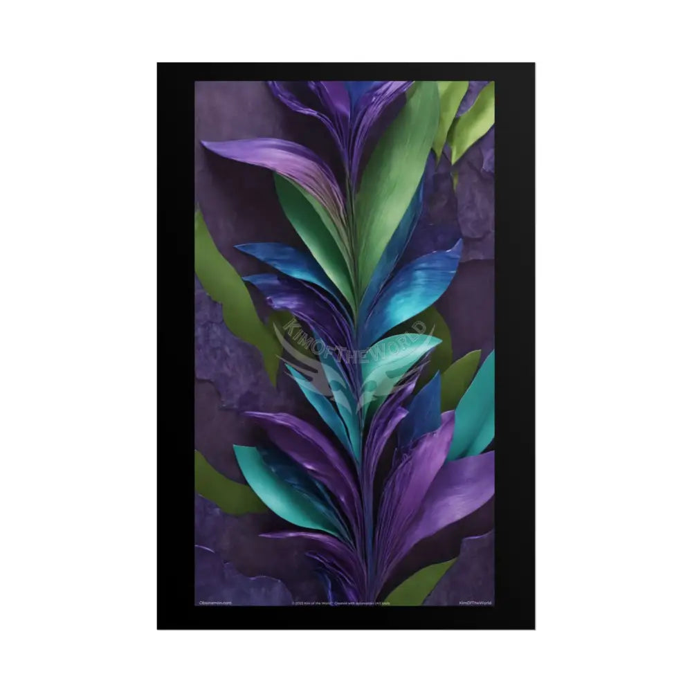 Satin Ruffle Peacock-Inspired Color Combo Blue Purple Green Art Poster — Rolled Wall Art 20″ x 30″ (Vertical) / Matte