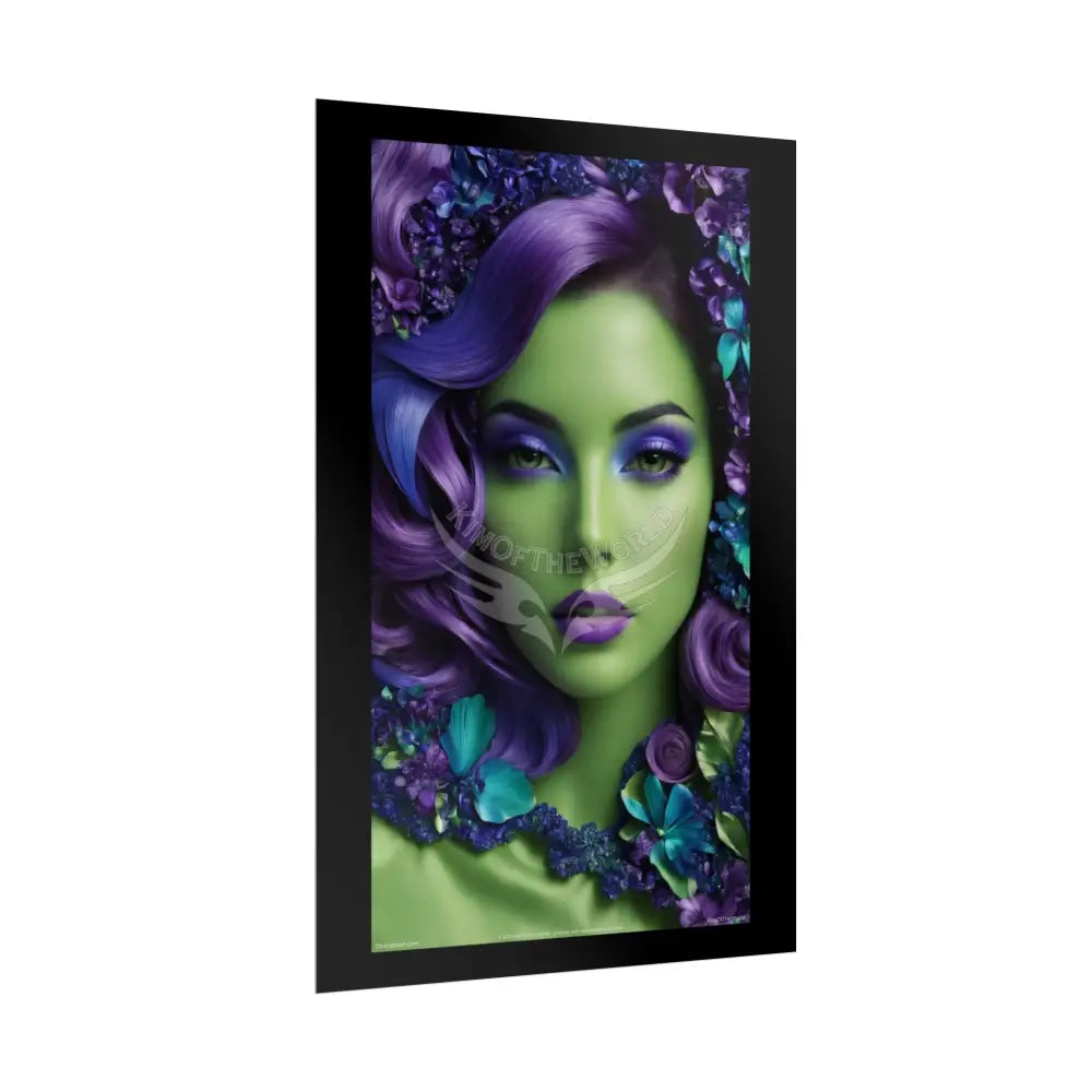 Satin Ruffle Peacock-Inspired Color Combo Blue Purple Green Art Poster — Rolled Wall Art Poster