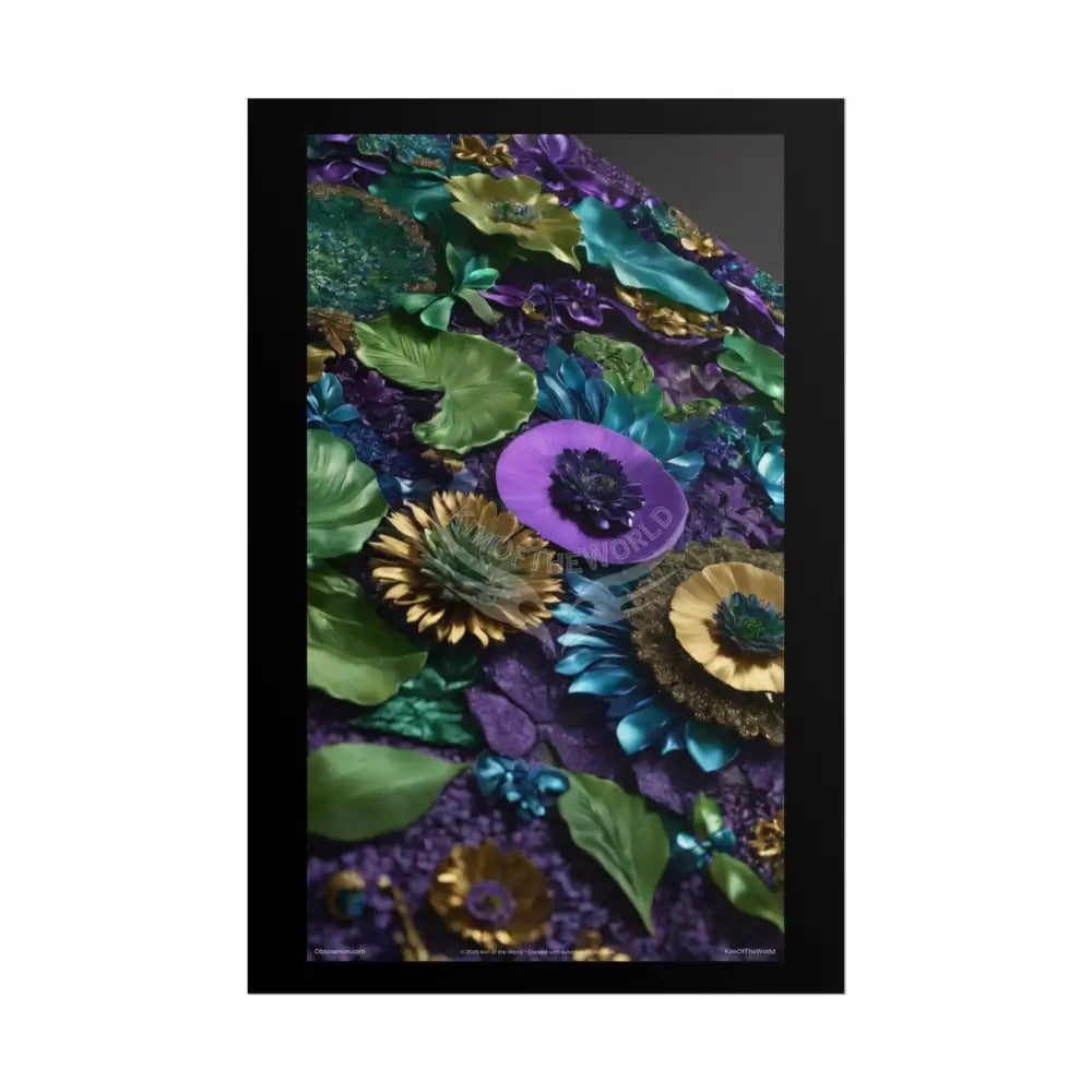 Satin Ruffle Peacock-Inspired Color Combo Blue Purple Green Art Poster — Rolled Wall Art 24’’ x 36’’ (Vertical) / Matte