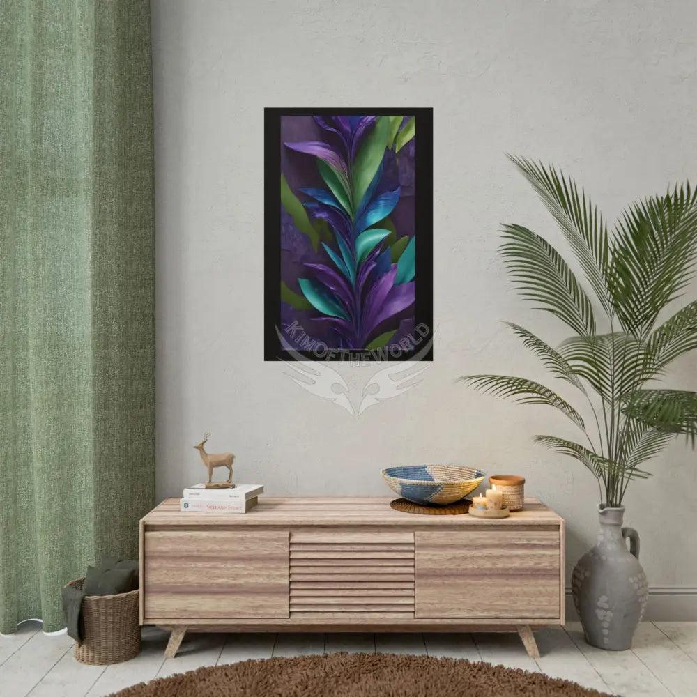 Satin Ruffle Peacock-Inspired Color Combo Blue Purple Green Art Poster — Rolled Wall Art Poster