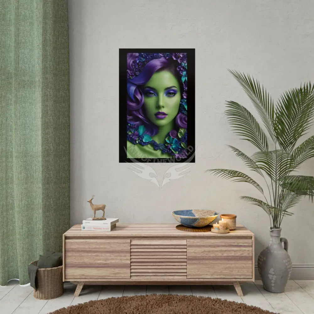 Satin Ruffle Peacock-Inspired Color Combo Blue Purple Green Art Poster — Rolled Wall Art Poster