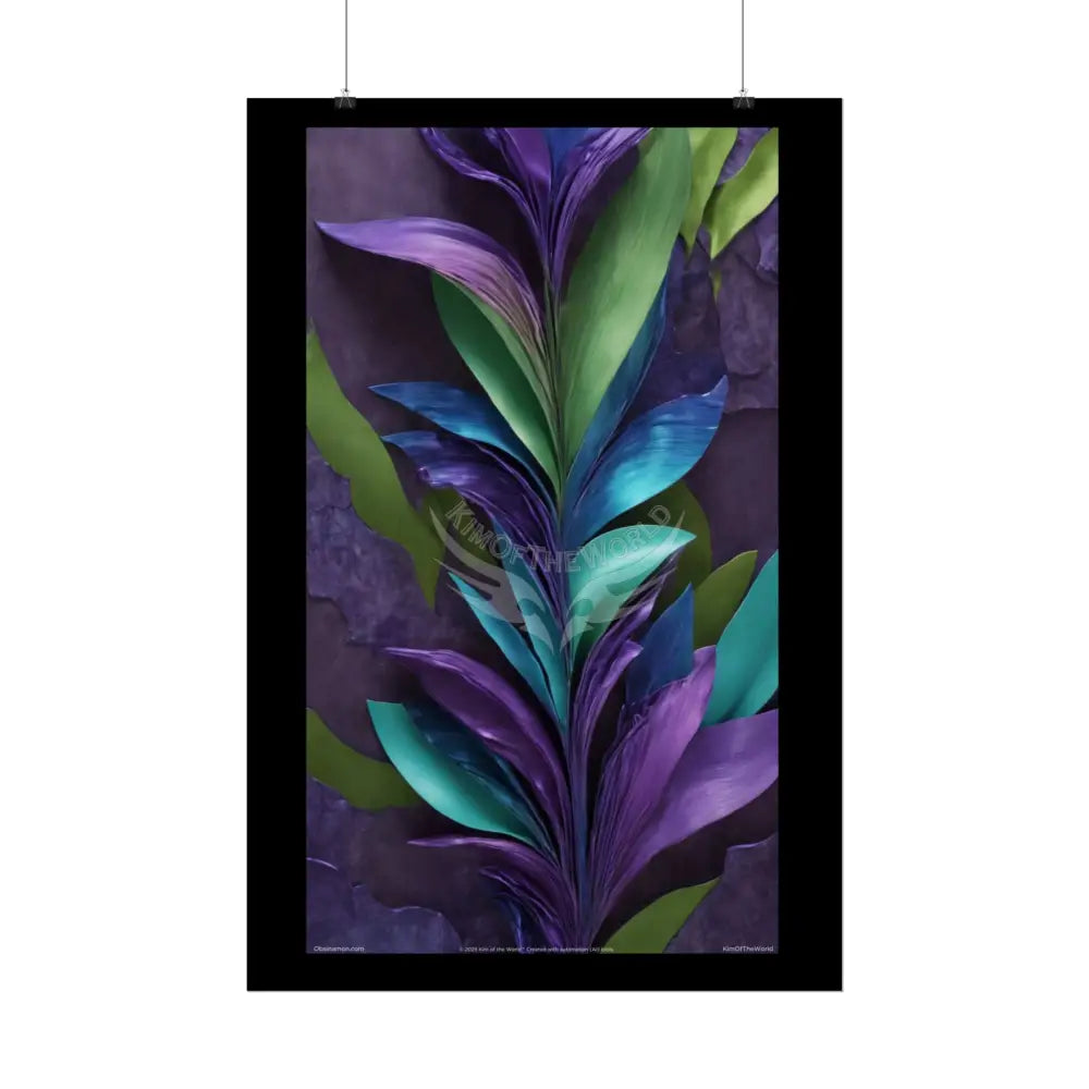 Satin Ruffle Peacock-Inspired Color Combo Blue Purple Green Art Poster — Rolled Wall Art Poster