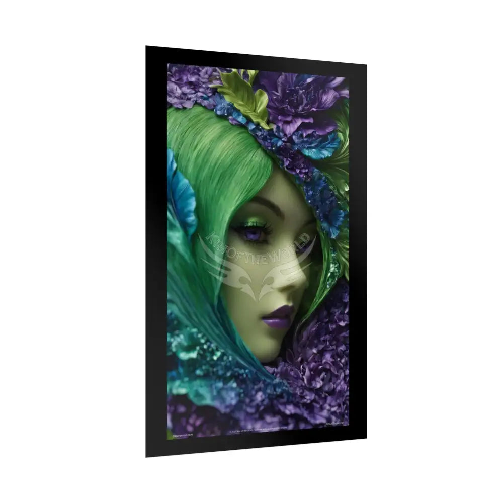 Satin Ruffle Peacock-Inspired Color Combo Blue Purple Green Art Poster — Rolled Wall Art Poster