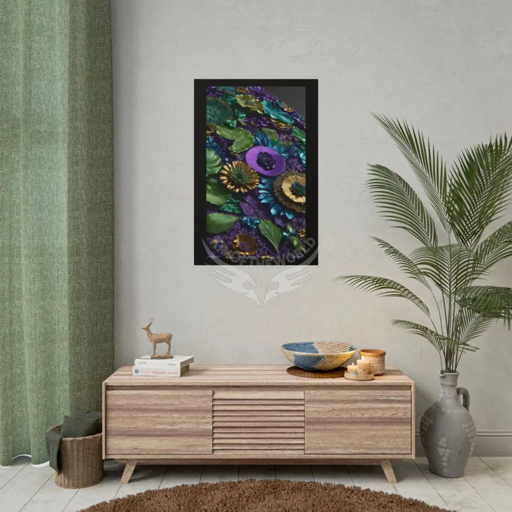 Satin Ruffle Peacock-Inspired Color Combo Blue Purple Green Art Poster — Rolled Wall Art Poster