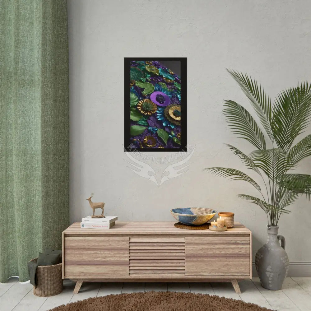 Satin Ruffle Peacock-Inspired Color Combo Blue Purple Green Art Poster — Rolled Wall Art Poster