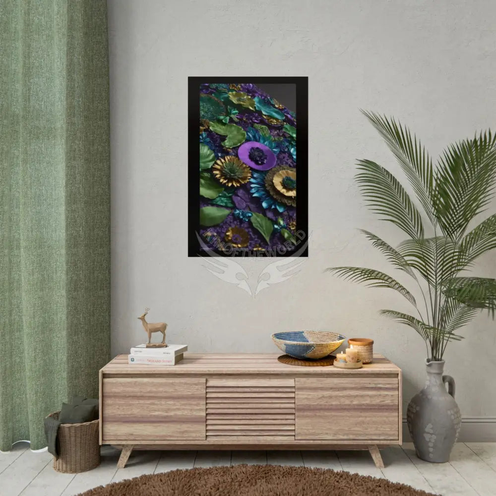 Satin Ruffle Peacock-Inspired Color Combo Blue Purple Green Art Poster — Rolled Wall Art Poster
