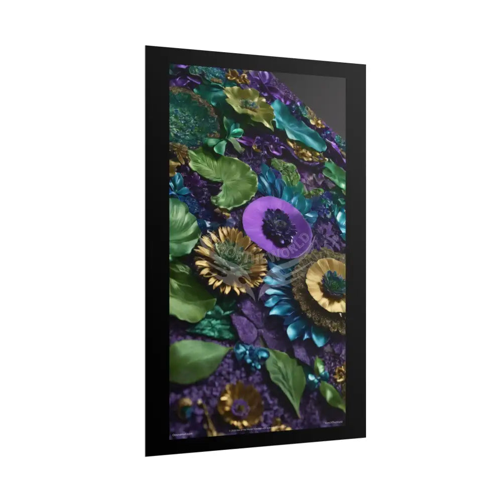 Satin Ruffle Peacock-Inspired Color Combo Blue Purple Green Art Poster — Rolled Wall Art Poster