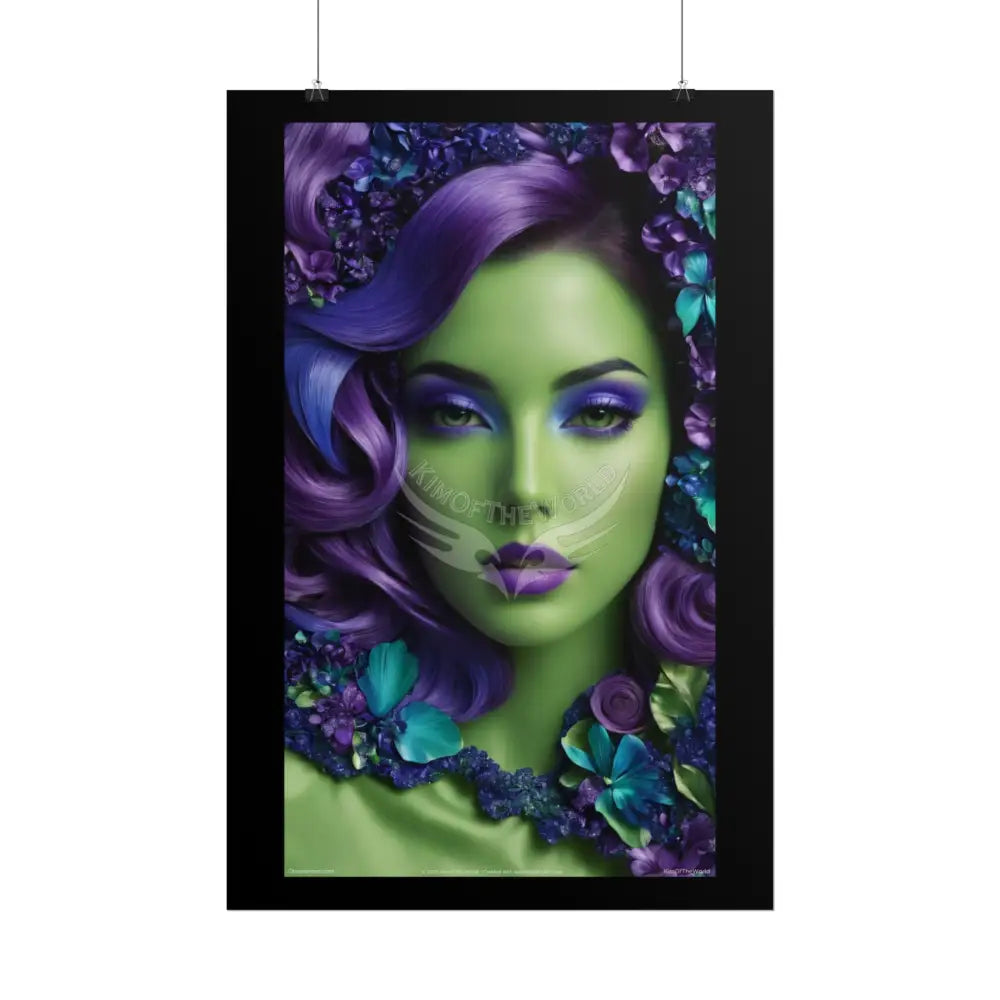 Satin Ruffle Peacock-Inspired Color Combo Blue Purple Green Art Poster — Rolled Wall Art Poster