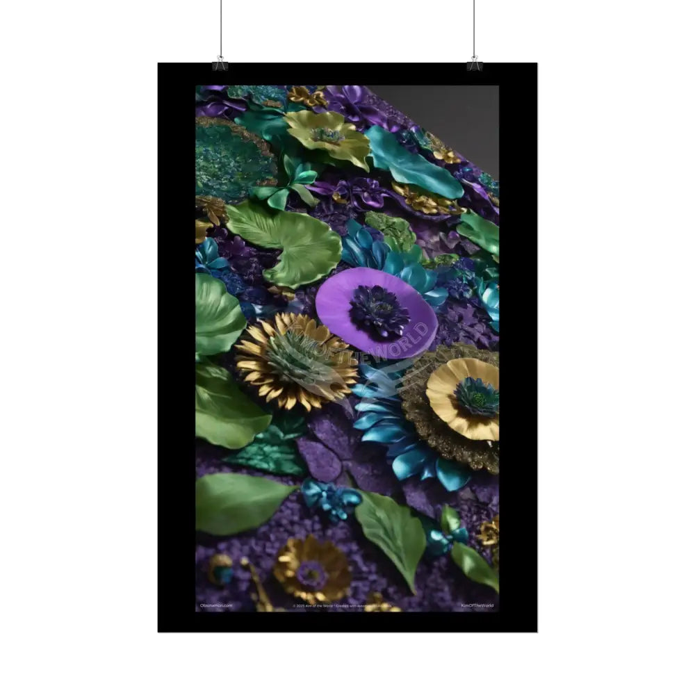 Satin Ruffle Peacock-Inspired Color Combo Blue Purple Green Art Poster — Rolled Wall Art Poster