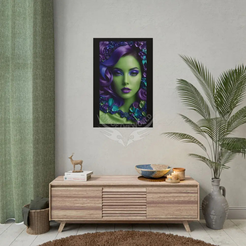 Satin Ruffle Peacock-Inspired Color Combo Blue Purple Green Art Poster — Rolled Wall Art Poster