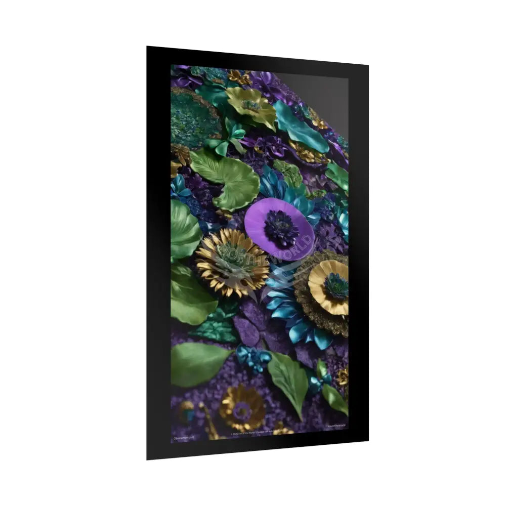 Satin Ruffle Peacock-Inspired Color Combo Blue Purple Green Art Poster — Rolled Wall Art Poster
