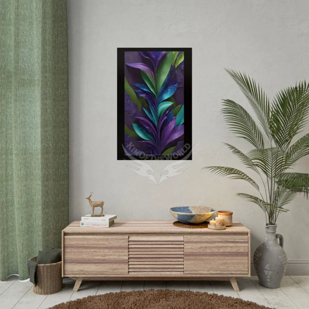 Satin Ruffle Peacock-Inspired Color Combo Blue Purple Green Art Poster — Rolled Wall Art Poster