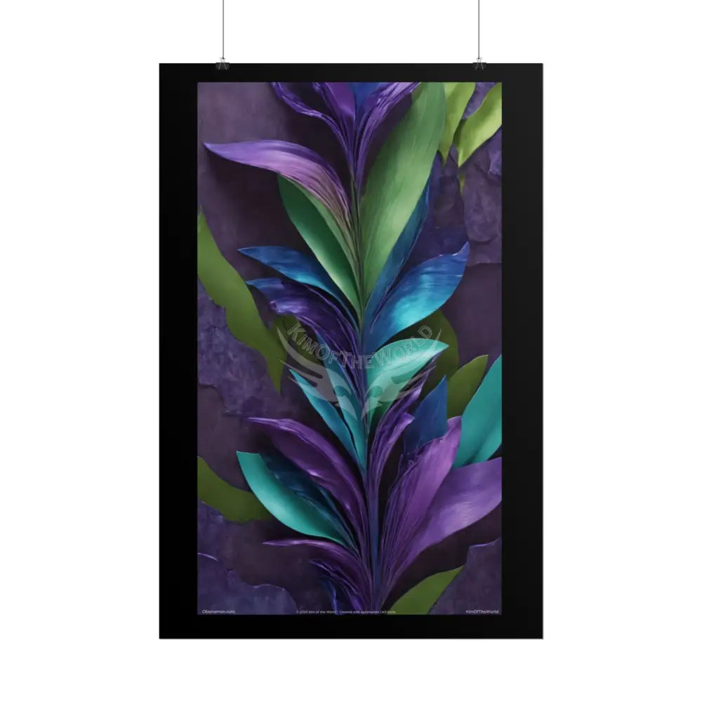 Satin Ruffle Peacock-Inspired Color Combo Blue Purple Green Art Poster — Rolled Wall Art Poster