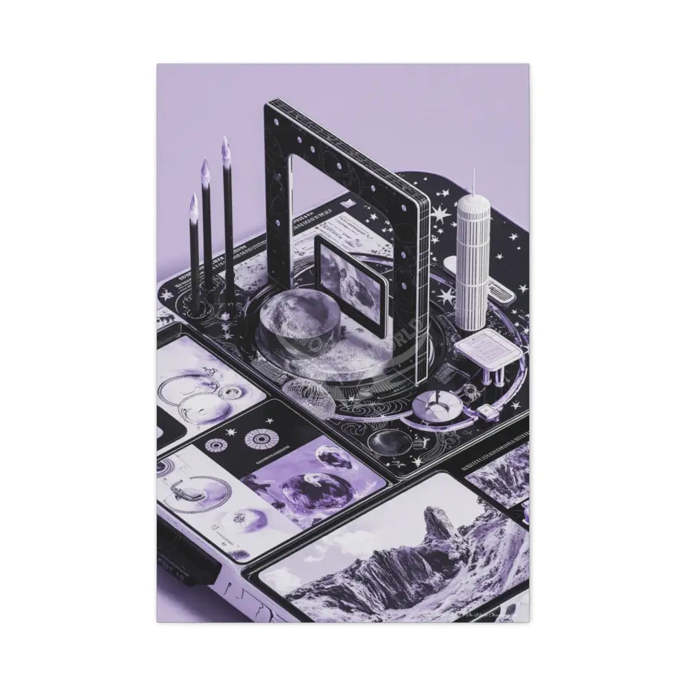 Sci Fi Lens Cosmic Modern Tech Black Iridescent Block Canvas Print — Dimensional Wall Art 24’’ x 36’’ (Vertical)