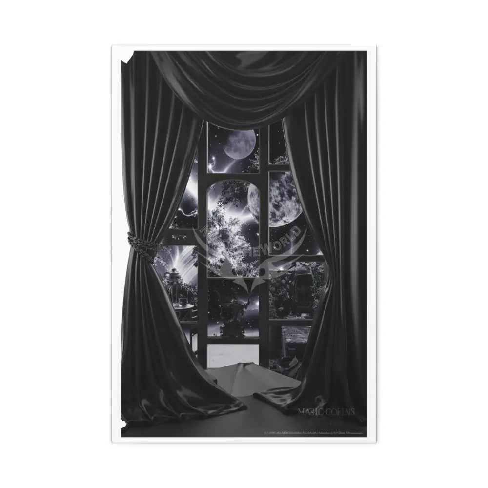 Sci Fi Multiverse Black & White Satin Moon Room Vortex Canvas Print — Dimensional Wall Art 24’’ x 36’’ (Vertical)