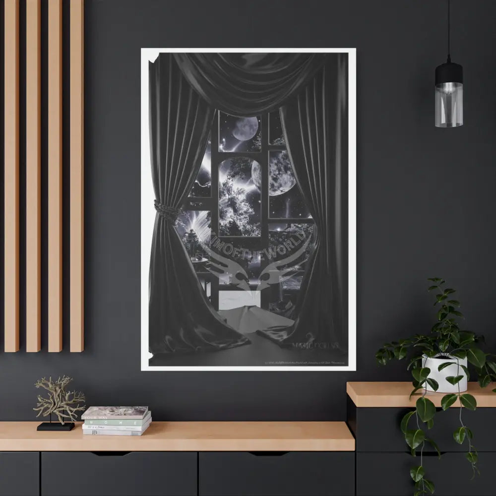 Sci Fi Multiverse Black & White Satin Moon Room Vortex Canvas Print — Dimensional Wall Art Canvas
