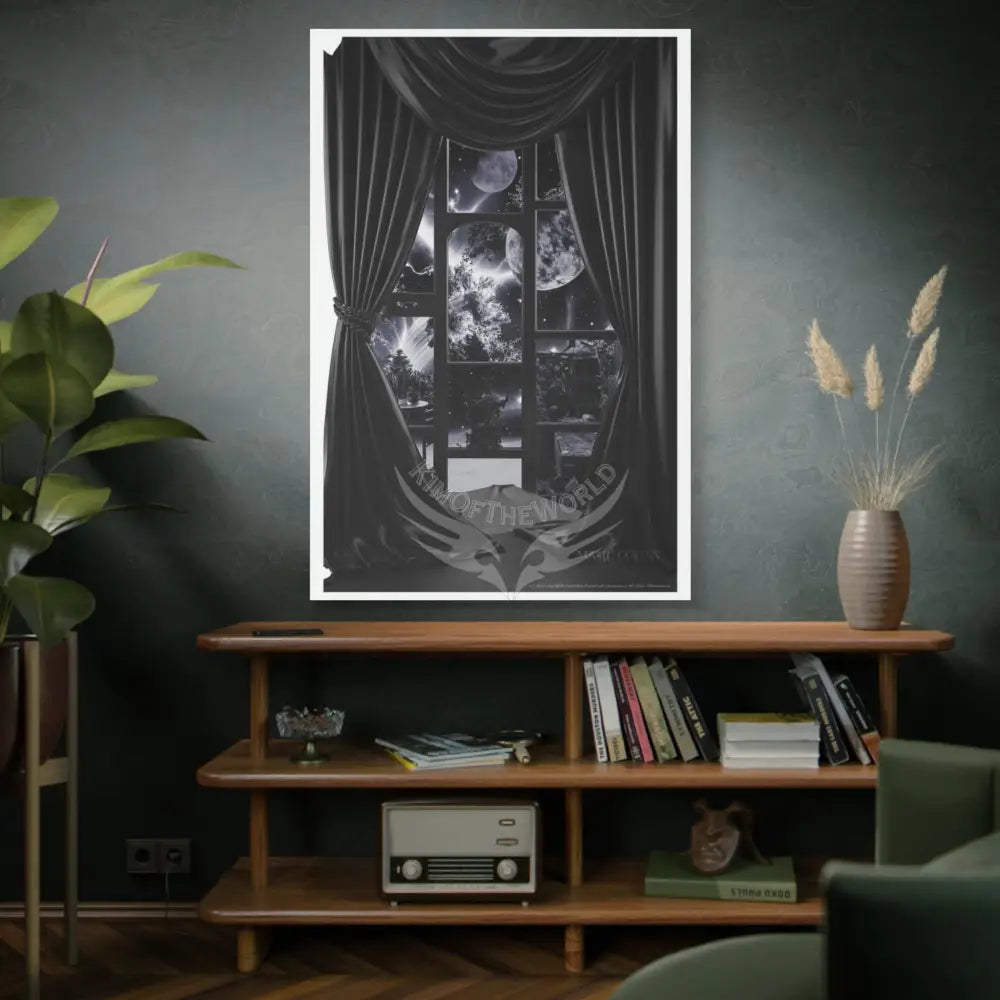Sci Fi Multiverse Black & White Satin Moon Room Vortex Canvas Print — Dimensional Wall Art Canvas