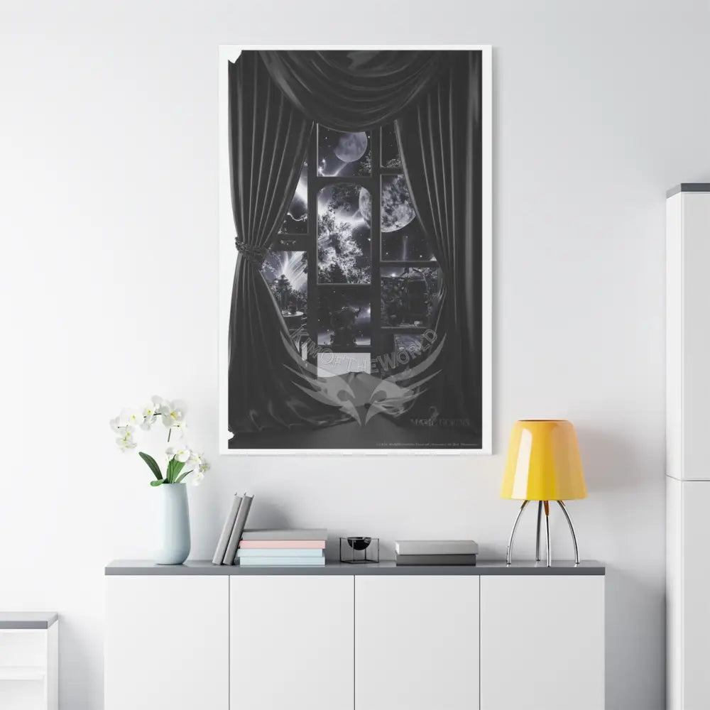 Sci Fi Multiverse Black & White Satin Moon Room Vortex Canvas Print — Dimensional Wall Art Canvas