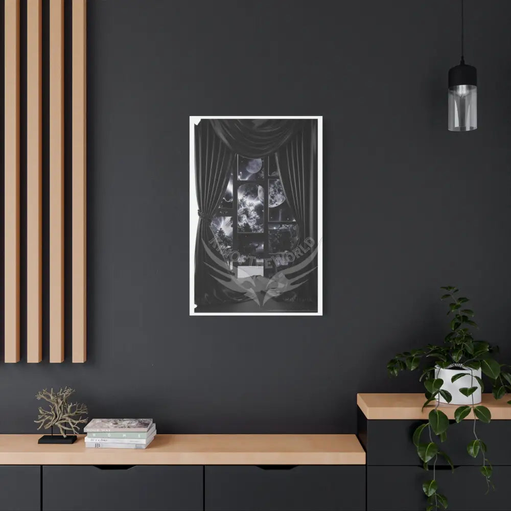 Sci Fi Multiverse Black & White Satin Moon Room Vortex Canvas Print — Dimensional Wall Art Canvas