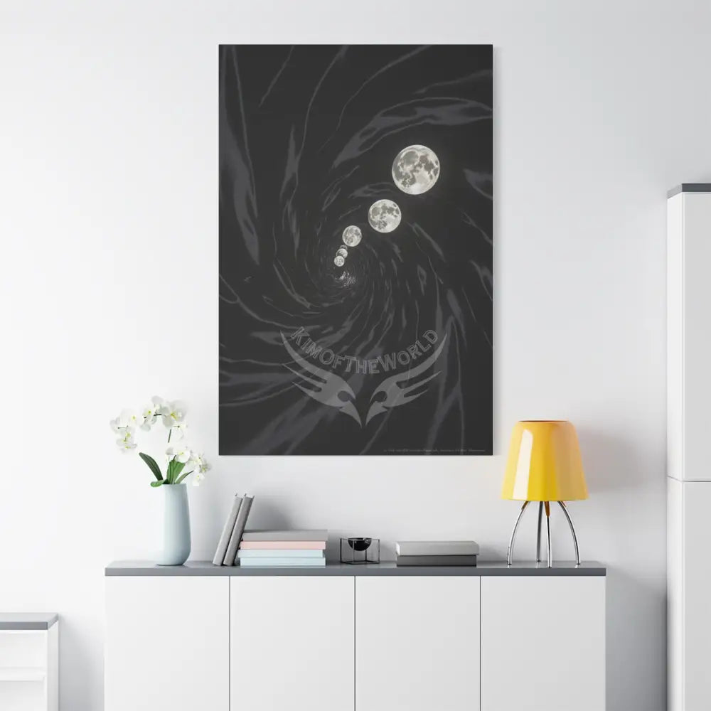 Sci Fi Multiverse Black & White Satin Moon Vortex Canvas Print — Dimensional Wall Art Canvas