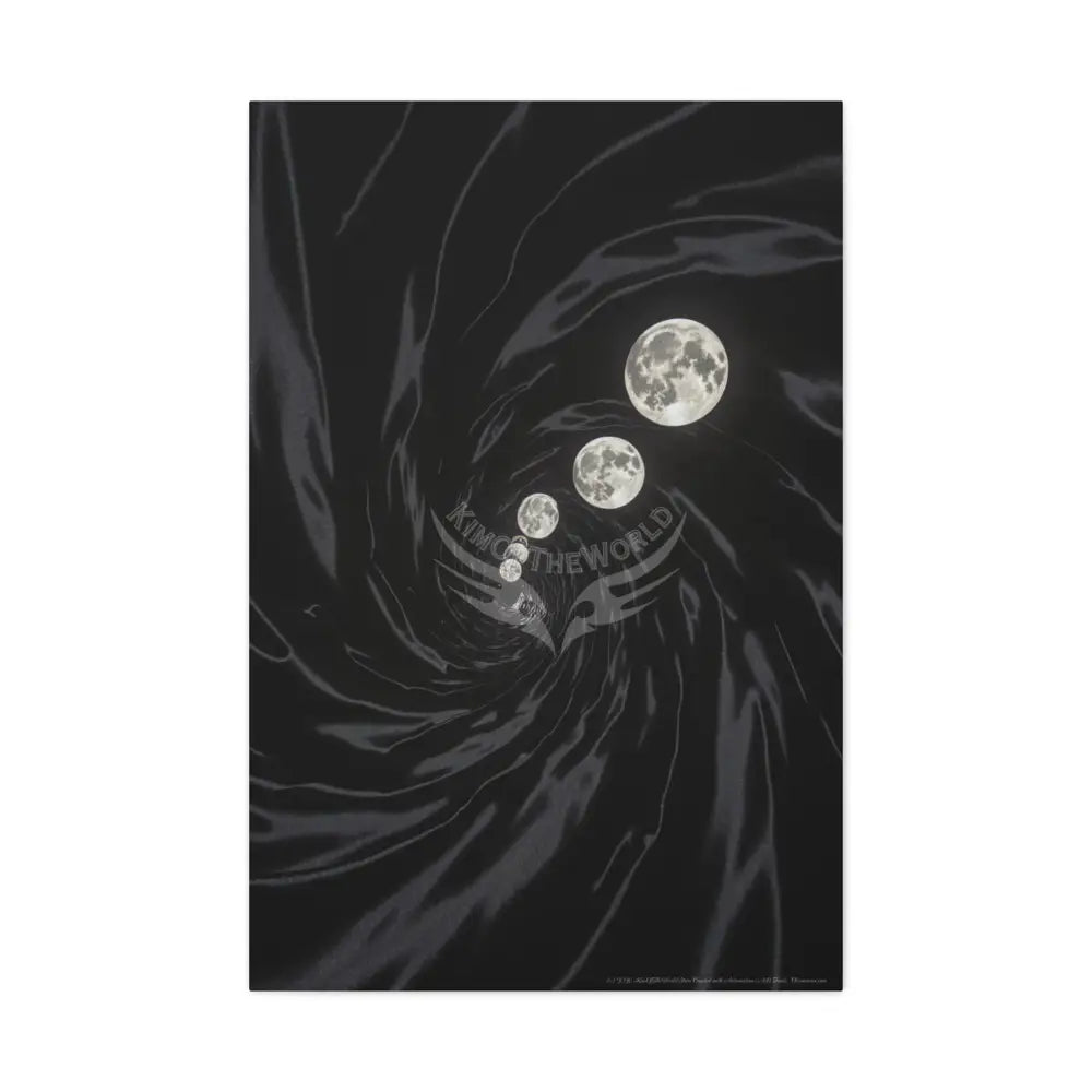 Sci Fi Multiverse Black & White Satin Moon Vortex Canvas Print — Dimensional Wall Art 24’’ x 36’’ (Vertical) / 1.25’’