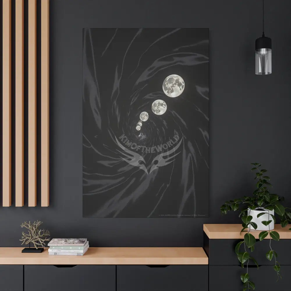 Sci Fi Multiverse Black & White Satin Moon Vortex Canvas Print — Dimensional Wall Art Canvas