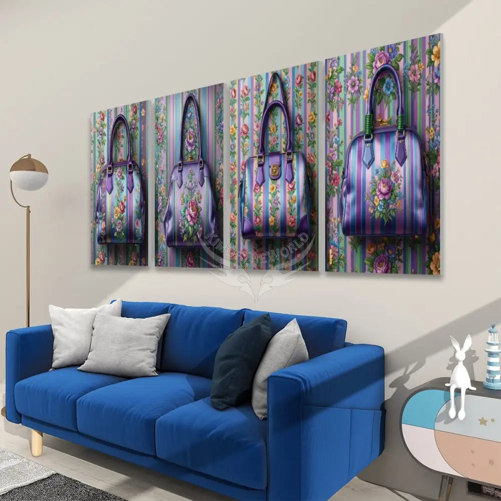 Set of 4 Panels Sound Absorbing Wall Art - Floral Wallpaper Handbag Canvas Prints 20’’x40’’x4 pcs Acoustic Panels