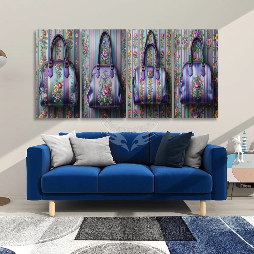 Set of 4 Panels Sound Absorbing Wall Art - Floral Wallpaper Handbag Canvas Prints 20’’x40’’x4 pcs Acoustic Panels