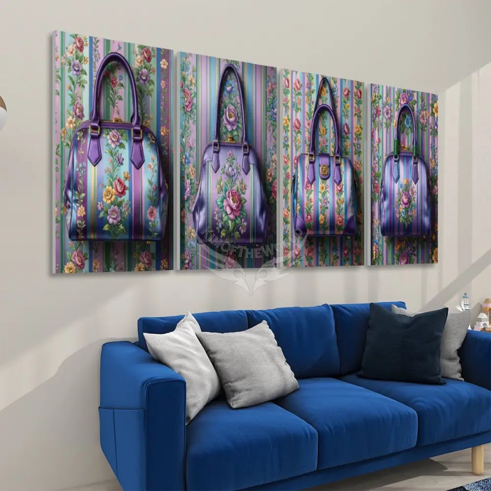 Set of 4 Panels Sound Absorbing Wall Art - Floral Wallpaper Handbag Canvas Prints 20’’x40’’x4 pcs Acoustic Panels