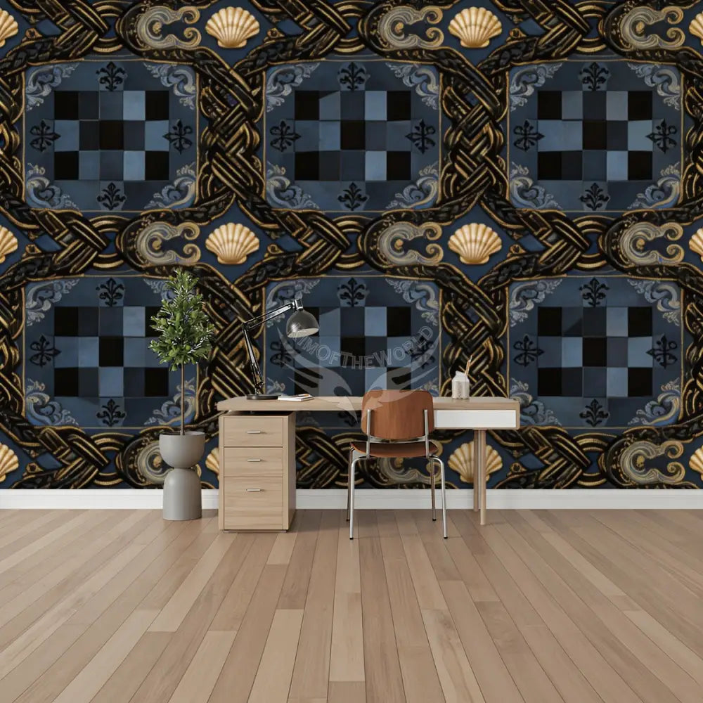 Shells and Checkers Unpasted Mural Wallpaper 144’’x100’’ 144’’x100’’ Wall Coverings