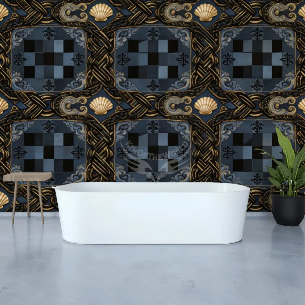 Shells and Checkers Unpasted Mural Wallpaper 144’’x100’’ 144’’x100’’ Wall Coverings