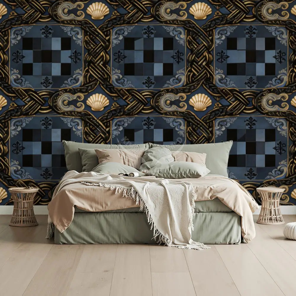 Shells and Checkers Unpasted Mural Wallpaper 144’’x100’’ 144’’x100’’ Wall Coverings