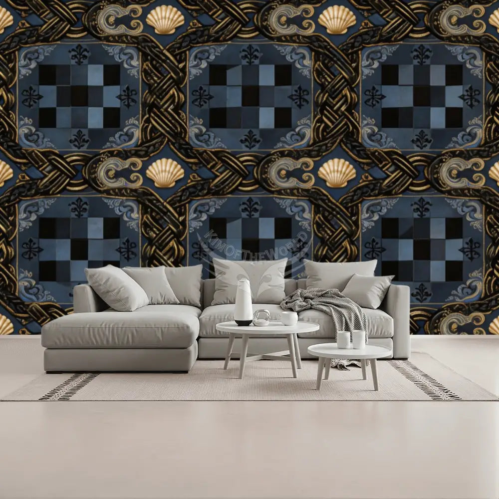 Shells and Checkers Unpasted Mural Wallpaper 144’’x100’’ 144’’x100’’ Wall Coverings