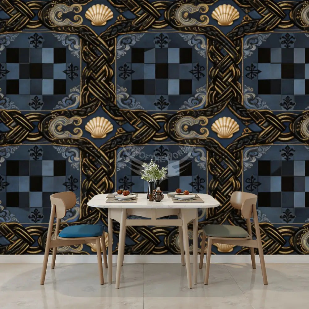 Shells and Checkers Unpasted Mural Wallpaper 144’’x100’’ 144’’x100’’ Wall Coverings